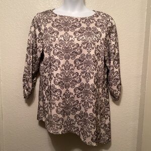 Style &Co Elegant Cream and Brown Patterned Women's Top XL